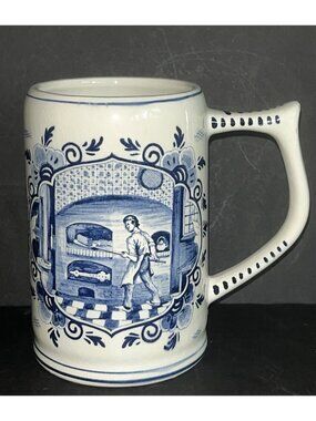 Delft Blue Hand Painted Coffee Mug Stein Signed Rare Scene Made In Holland Baker